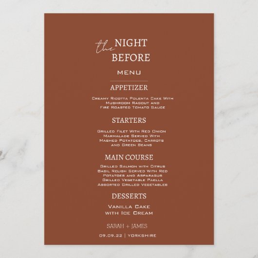 Minimalistische terracotta de nacht voor de bruilo menu (Voorkant)