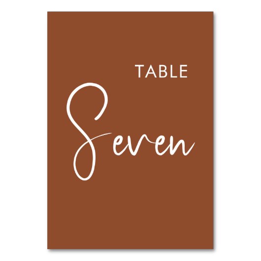 Minimalistische terracotta elegante tafel nummervi kaart (Voorkant)