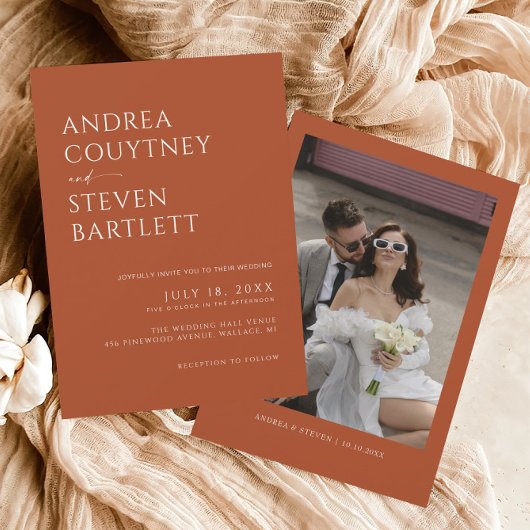 Minimalistische Terracotta Fall Wedding Kaart