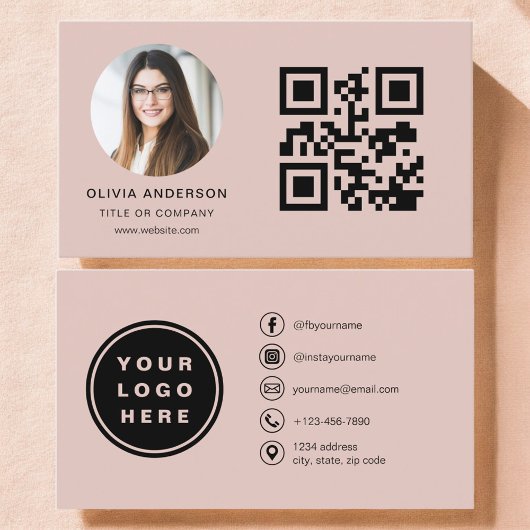 Minimalistische Terracotta Foto met QR-code Visitekaartje