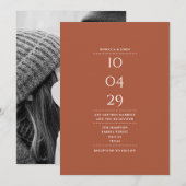 Minimalistische terracotta foto trouwdatum kaart (Voorkant / Achterkant)