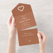 Minimalistische terracotta Heart Wedding All In One Uitnodiging (Afscheurbaar)