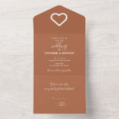 Minimalistische terracotta Heart Wedding All In One Uitnodiging (Binnen)