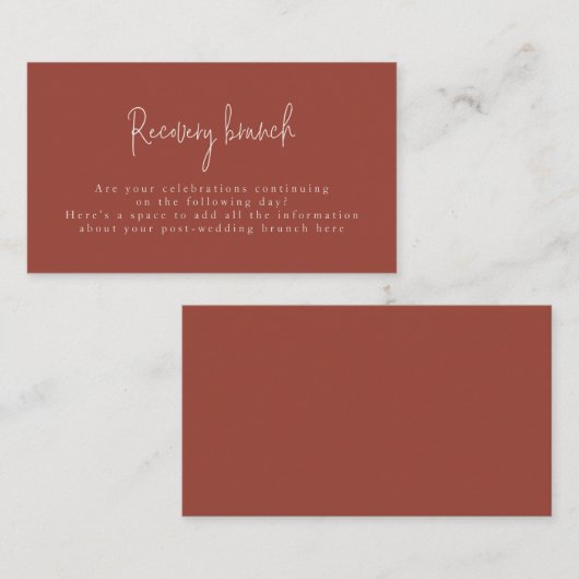 Minimalistische Terracotta Herstel Lunch Informatiekaartje (Voorkant / Achterkant)