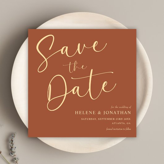 Minimalistische terracotta kalligrafie Elegante br Save The Date