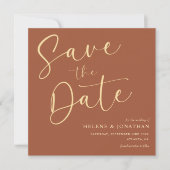 Minimalistische terracotta kalligrafie Elegante br Save The Date (Voorkant)
