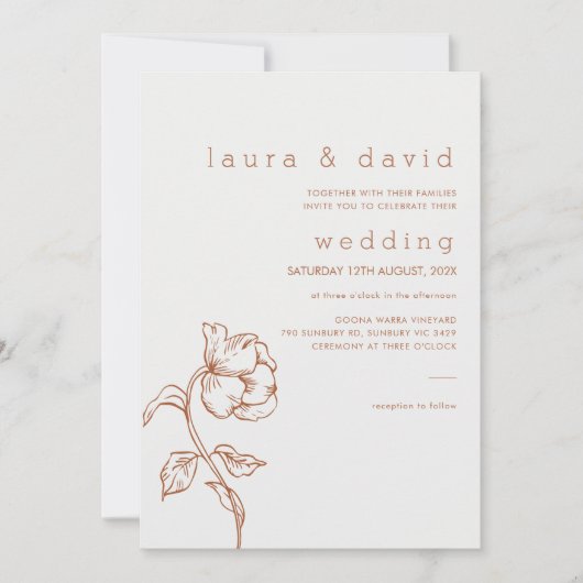 Minimalistische terracotta lijn getekend bloemenbr kaart (Voorkant)