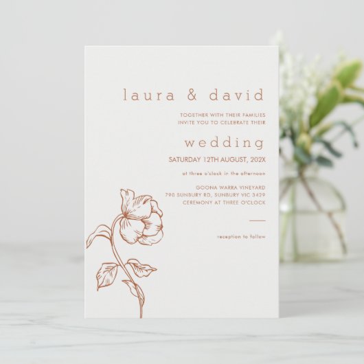 Minimalistische terracotta lijn getekend bloemenbr kaart (Staand voorkant)