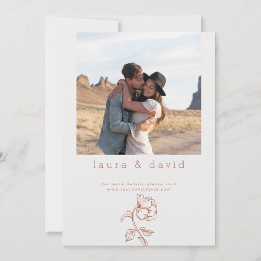 Minimalistische terracotta lijn getekend bloemenbr kaart (Achterkant)