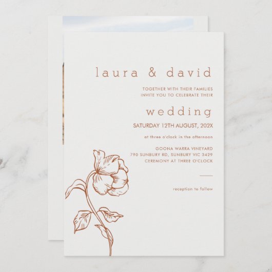 Minimalistische terracotta lijn getekend bloemenbr kaart (Voorkant / Achterkant)