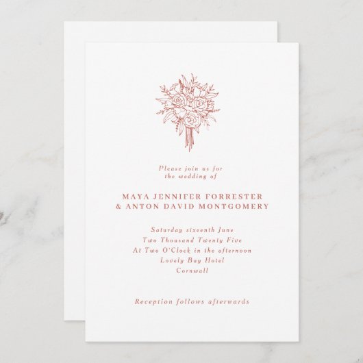 Minimalistische terracotta lijn getekend bloemenbr kaart (Voorkant / Achterkant)