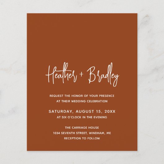 Minimalistische Terracotta Moderne Budget Huwelijk (Voorkant)