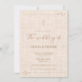 Minimalistische terracotta namaak linnen trouw  kaart (Voorkant)
