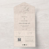 Minimalistische terracotta nep-linnen QR-code brui All In One Uitnodiging (Binnen)