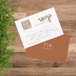 Minimalistische Terracotta QR Code Wedding RSVP Kaartje