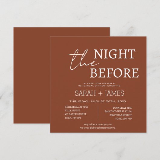 Minimalistische Terracotta repetitie diner bruilof Kaart (Voorkant / Achterkant)