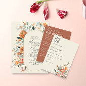 Minimalistische terracotta roest bruiloft details informatiekaartje