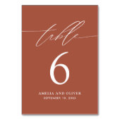 Minimalistische Terracotta Script Table Number Kaa Kaart (Voorkant)