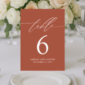 Minimalistische Terracotta Script Table Number Kaa Kaart