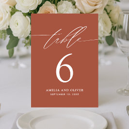 Minimalistische Terracotta Script Table Number Kaa Kaart