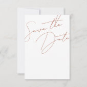 Minimalistische Terracotta Script Typografie Trouw Save The Date (Achterkant)