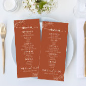 Minimalistische Terracotta tak blad bruiloft Menu
