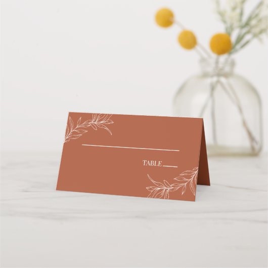 Minimalistische Terracotta tak blad bruiloft Plaatskaartje (Voorkant)