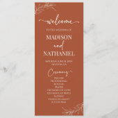 Minimalistische Terracotta tak blad bruiloft Programmakaart (Voorkant)