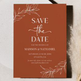 Minimalistische Terracotta tak blad bruiloft Save The Date