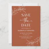 Minimalistische Terracotta tak blad bruiloft Save The Date (Voorkant)