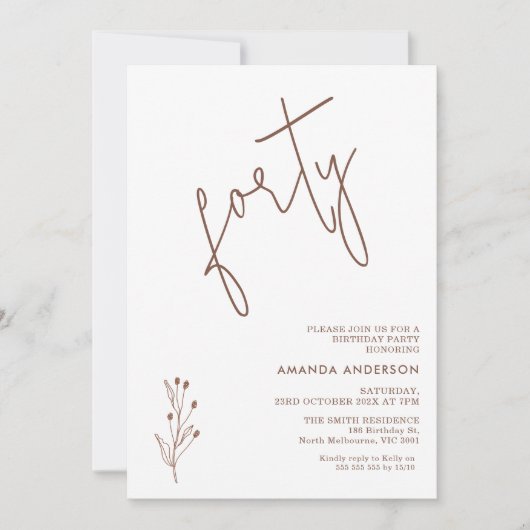 Minimalistische terracotta tekst 40e verjaardag kaart (Voorkant)