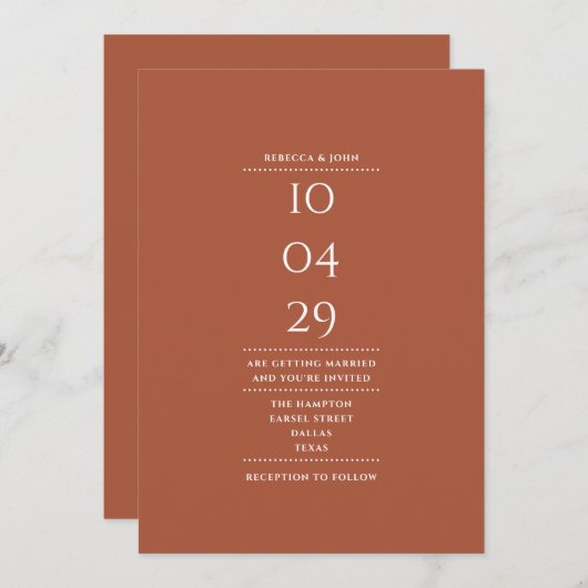 Minimalistische terracotta trouwdatum QR-code Kaart (Voorkant / Achterkant)