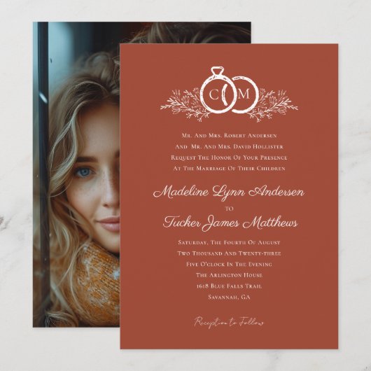 Minimalistische Terracotta Trouwringen Monogram Fo Kaart (Voorkant / Achterkant)