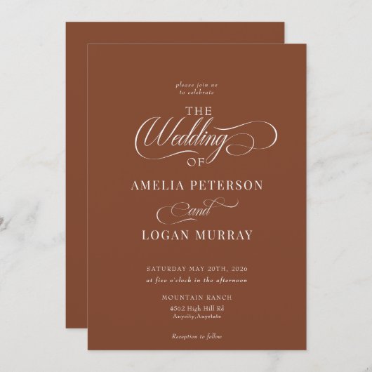 Minimalistische terracotta | Whimsical Script Brui Kaart (Voorkant / Achterkant)