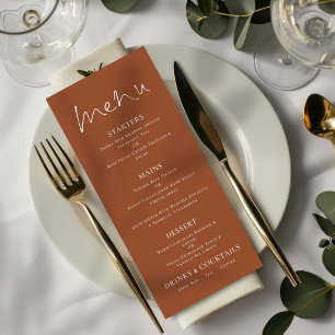 Minimalistische Terracotta White Text Wedding Menu