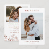 Minimalistische Terracotta Wildflower Fotobruiloft Bedankkaart (Voorkant / Achterkant)