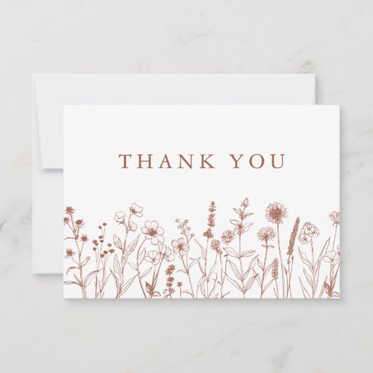 Minimalistische Terracotta Wildflower Fotobruiloft Bedankkaart (Voorkant)