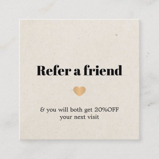 Minimalistische textuur Beige Natural Gold Heart S Aanbevelingskaartje (Voorkant)