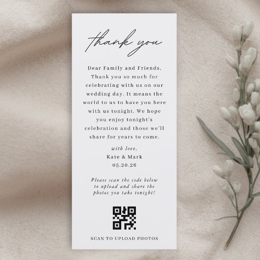Minimalistische Thank You-plaatskaart met QR-code Menu