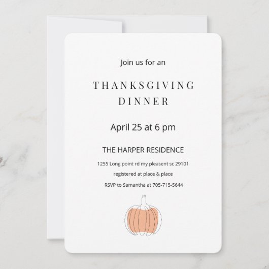 Minimalistische Thanksgiving Diner Kaart (Voorkant)