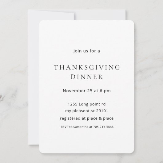 Minimalistische Thanksgiving Dinner Modern Kaart (Voorkant)