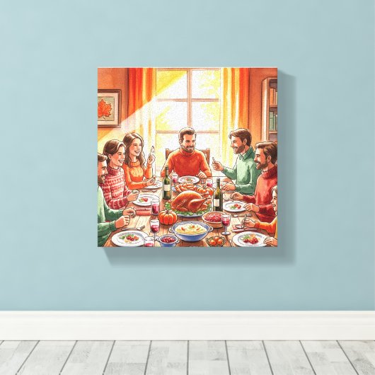 Minimalistische Thanksgiving Dinner Wall Art - Mod Canvas Afdruk (Insitu (Houten vloer))