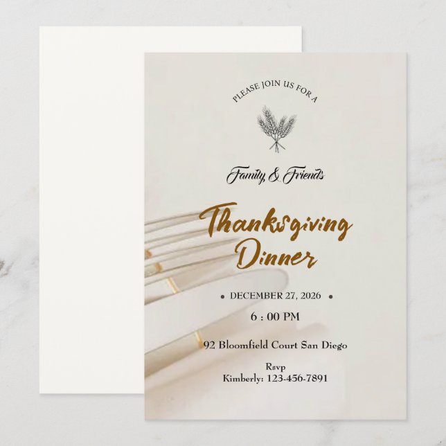 Minimalistische Thanksgiving uitnodiging (Voorkant / Achterkant)