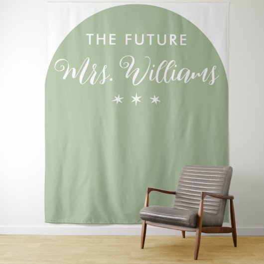 minimalistische The Future Mrs Bruidsfeest Boog Wandkleed (In situ)