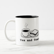Minimalistische thee- en toast handgetekende lijng