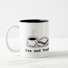 Minimalistische thee- en toast handgetekende lijng tweekleurige koffiemok