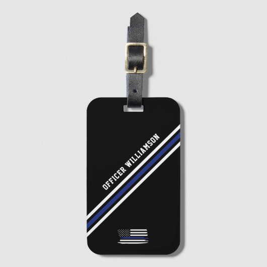 Minimalistische Thin Blue Line politieagent op maa Bagagelabel (Voorkant (verticaal))