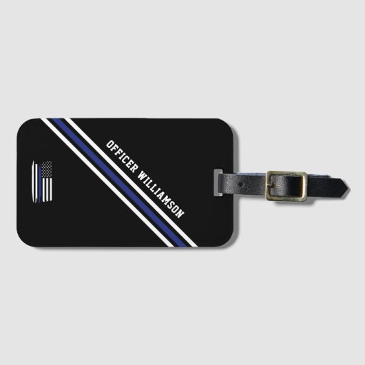 Minimalistische Thin Blue Line politieagent op maa Bagagelabel (Voorkant (horizontaal))