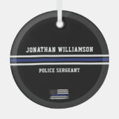 Minimalistische Thin Blue Line politieagent op maa Glas Ornament (Voorkant)