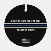 Minimalistische Thin Blue Line politieagent op maa Glas Ornament (Achterkant)